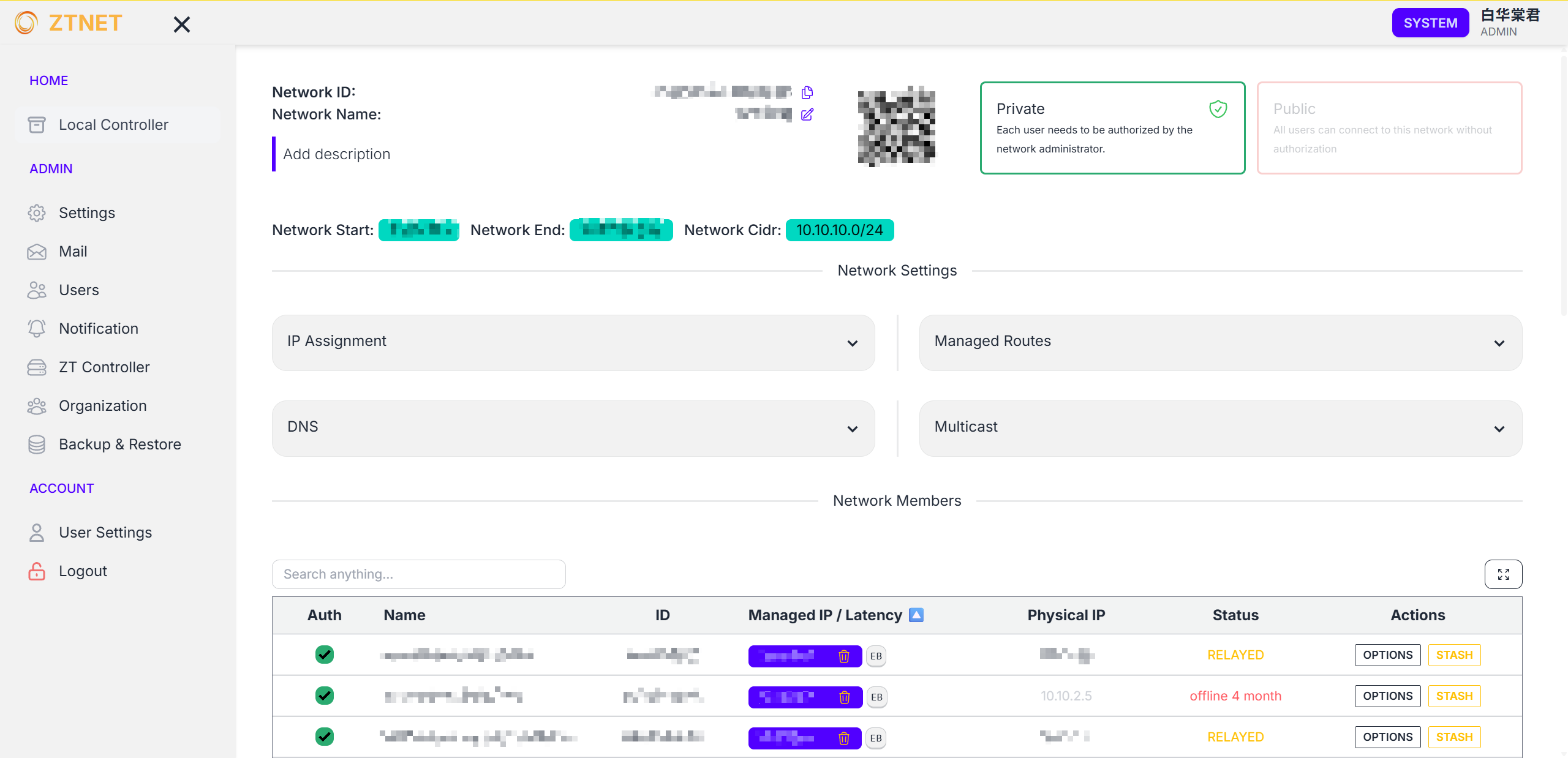 ZTNet v0.7.18 的网络详情页:侧栏导航加卡片布局,成员表每行直接挂操作按钮 ZTNet v0.7.18 的网络详情页:侧栏导航加卡片布局,成员表每行直接挂操作按钮